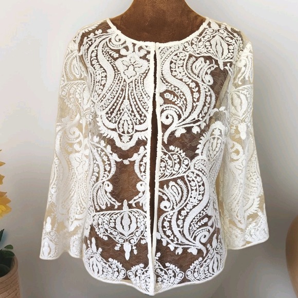 Women's Lace Bolero Cardigan Sequins Sheer Shrug Cocktail Party Size M - Picture 1 of 8